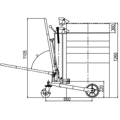 Sollevatore idraulico a pinza per fusti metallici con aggancio automatico misure